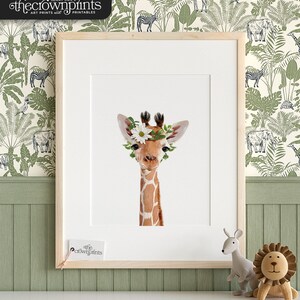 Tiere mit Blumenkronen, INSTANT DOWNLOAD, Giraffen Kunstdruck, Krone Prints, Zoo Tier Kinderzimmer, Safari Tiere, Mädchenzimmer Wand