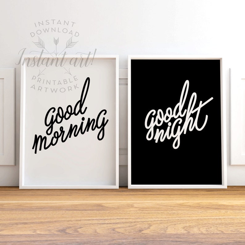 Bedroom Art Set PRINTABLE Art Good Morning Good Night Black - Etsy