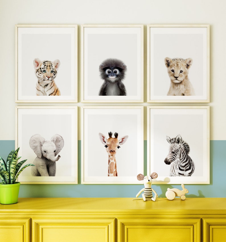 Safari nursery decor, PRINTABLE art, Safari animal prints, Nursery wall art Jungle animals, Elephant art, Baby room, Crown Prints TCP101_ image 2