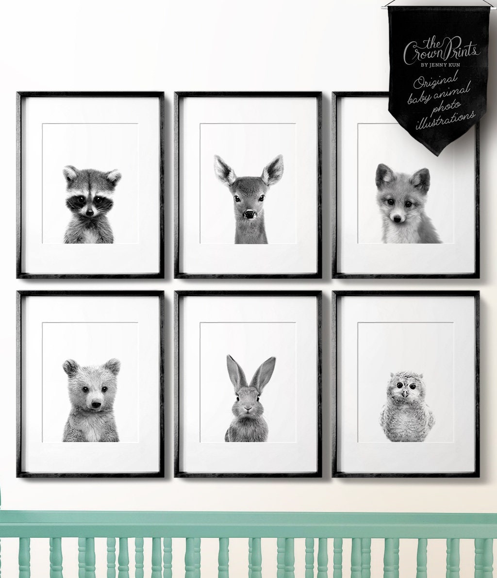 Woodland nursery decor Black and white nursery art PRINTABLE Etsy