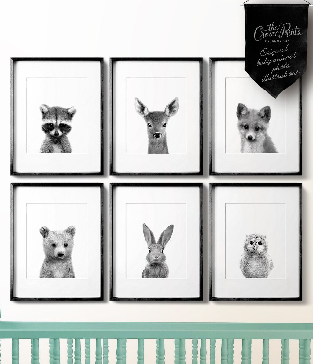 Woodland nursery decor Black and white nursery art PRINTABLE | Etsy