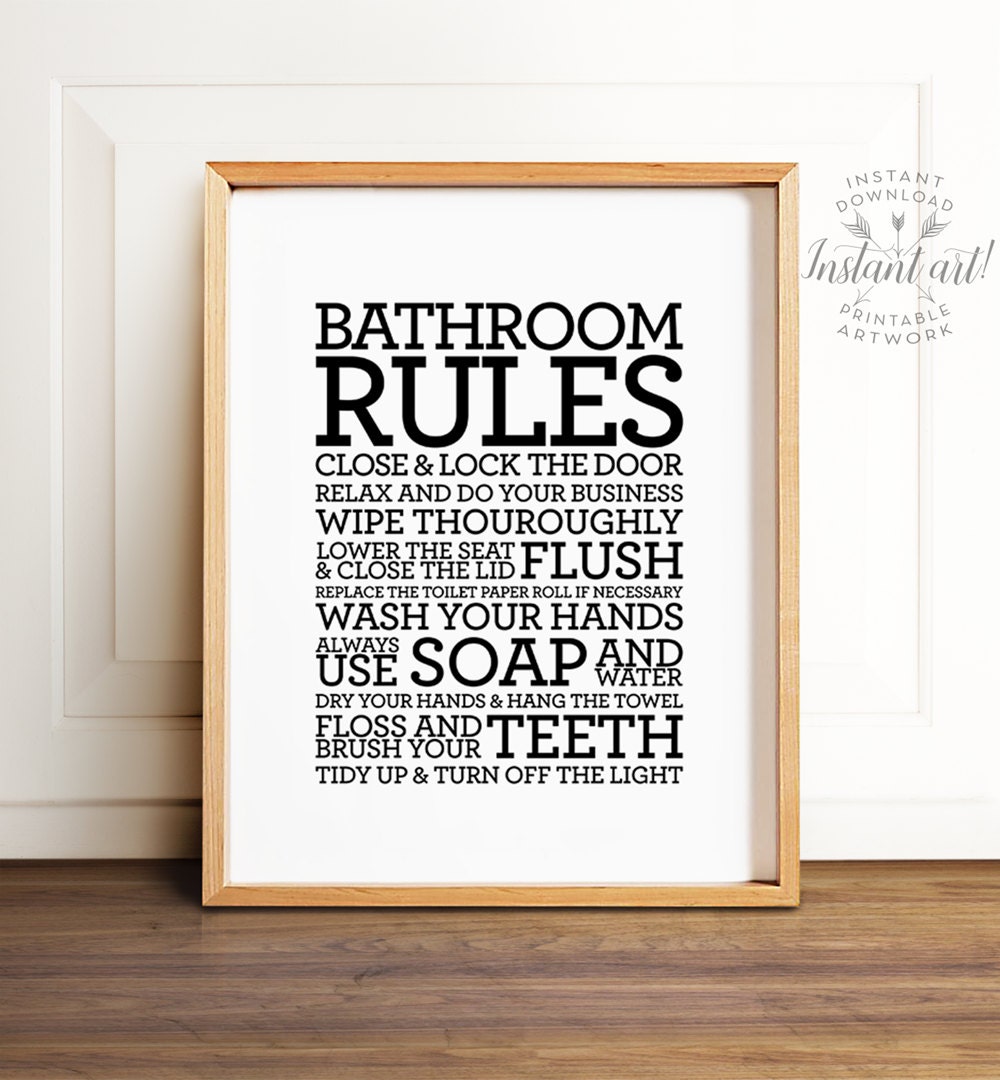 Bathroom rules sign PRINTABLE art Bathroom decor Bathroom | Etsy