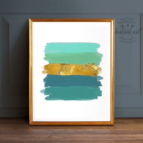 Teal and Gold Wall Art Print Etsy