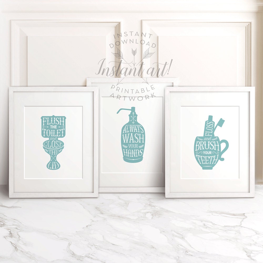 Bathroom art set of 3 PRINTABLES flush the toiletwash your Etsy