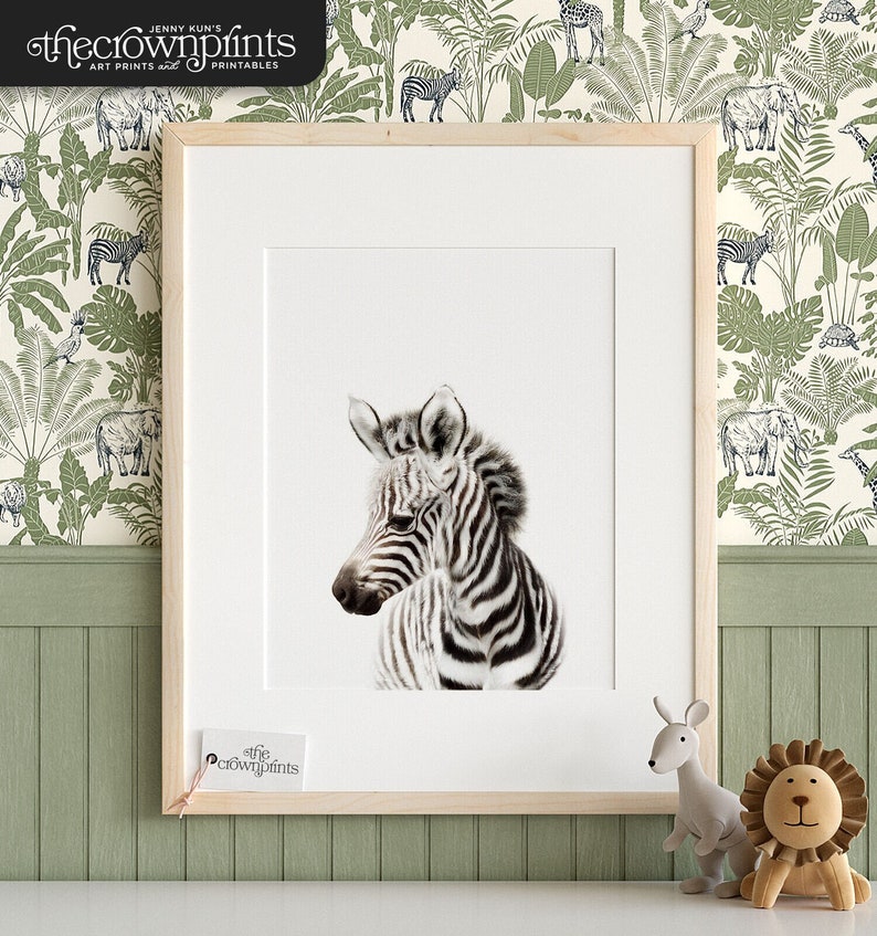 Safari nursery decor, Zebra print, PRINTABLE art, Safari animals wall art, Baby zebra, Safari theme, Nursery wall art, Baby animal image 1