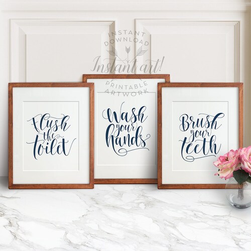 Wash Brush Floss Flush Printable Bathroom Decor Cactus Print - Etsy