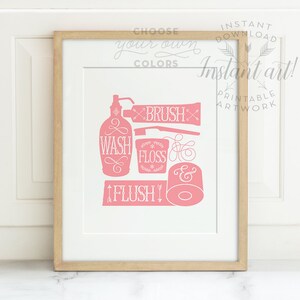 Wash Brush Floss Flush Bathroom Prints PRINTABLE Art - Etsy Canada