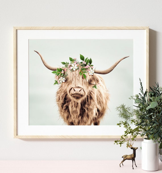 Cow Printables Animals Flower Crown Printable Wall Art Cow Print Cow Flower Crown Animals floral crowns print Cow Flower Crown Print