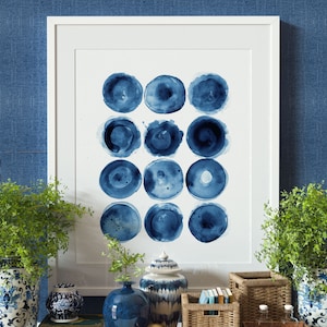 Indigo Art No. 3, Abstrakte DRUCKBARE KUNST, Blaue Wandkunst, Pinselstrich Druck, Esszimmer Dekor, Große Wandkunst, Marineblaue Wandkunst, Gemälde