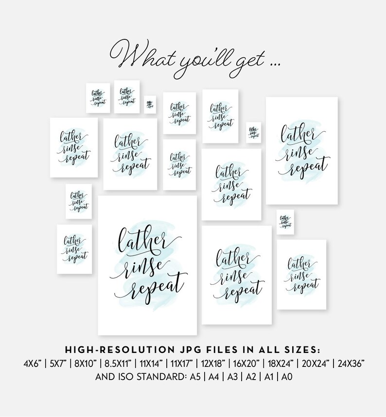 Lather rinse repeat Bathroom wall art PRINTABLE art | Etsy