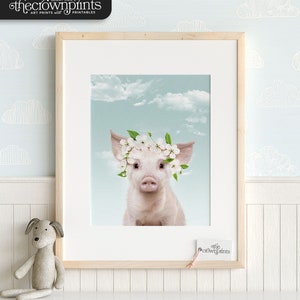 Pig print, Flower crown animals, PRINTABLE ART, The Crown Prints, Baby animal prints for nursery, Nursery decor, Animal photography, Piglet