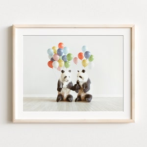 Panda with balloons ORIGINAL art from The Crown Prints, Printable nursery decor, Kids wall art, Animal pictures, balloon prints, Wall art