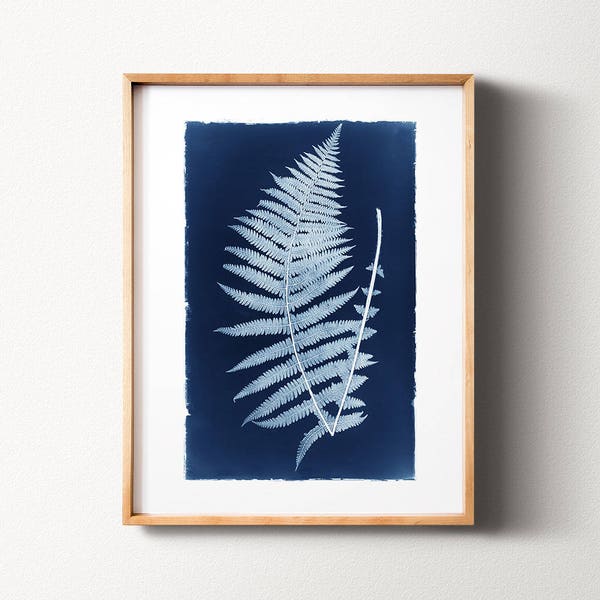 Botanical print, PRINTABLE art, Vintage botanical cyanotype fern, Fern print, Blue wall art, Blue artwork, Indigo blue print, Photography