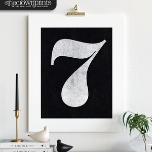 Number Seven 7 PRINTABLE art, Black and white wall art, Modern decor, Scandinavian style, Typography prints, The Crown Prints by Jenny Kun image 3