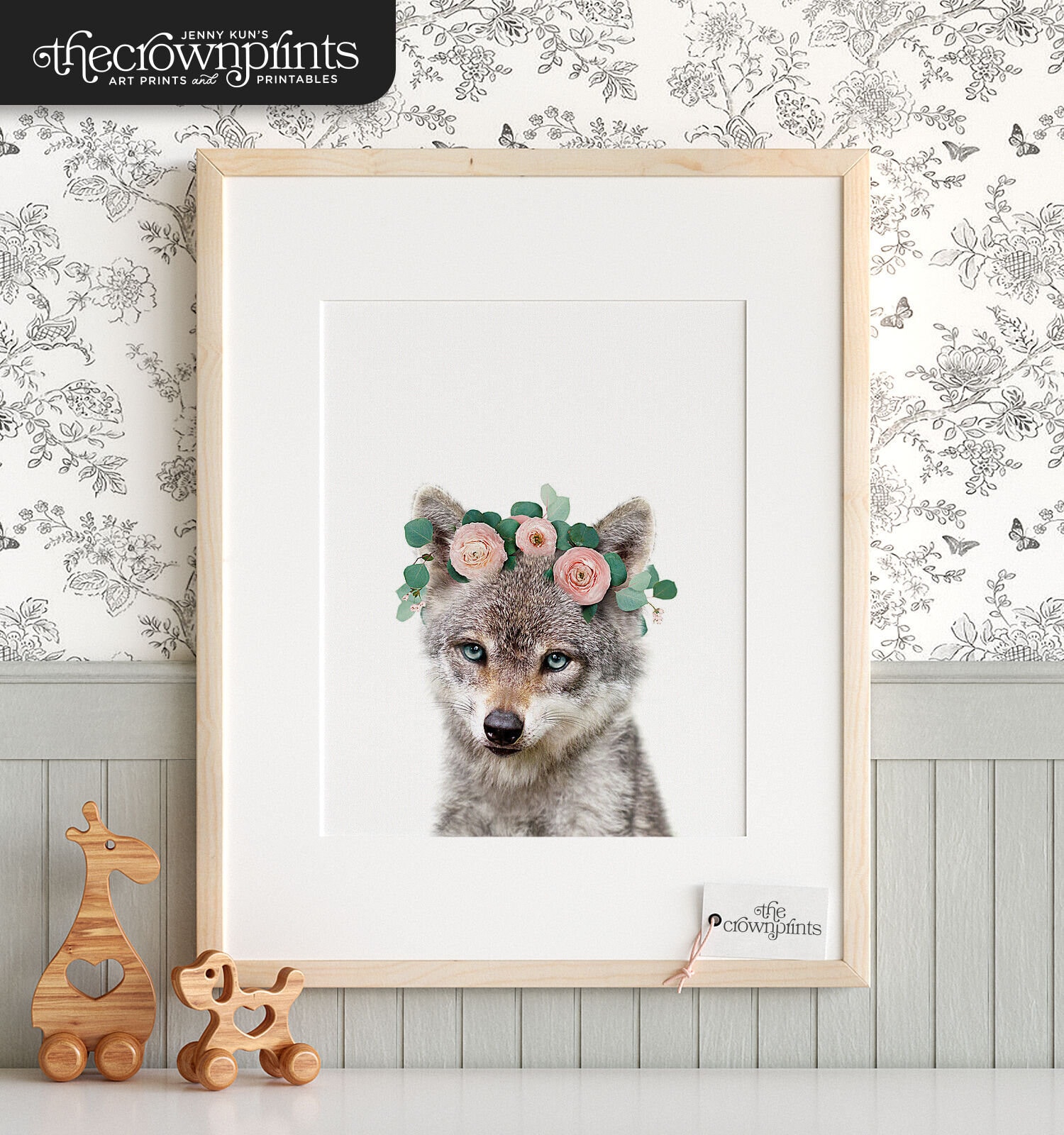 Animals with flower crowns Wolf print PRINTABLE Flower | Etsy
