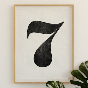 Number 7 sign, Number prints, PRINTABLE art, Black and white art, Typography print, Minimalist decor, Scandinavian print, Minimalist art