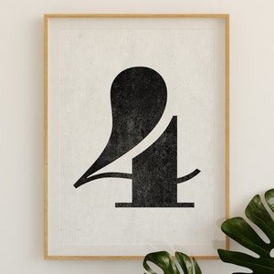 Number 4 sign, Number prints, PRINTABLE art, Black and white art, Scandinavian decor, Minimalist decor, Modern art, Large wall art, Poster