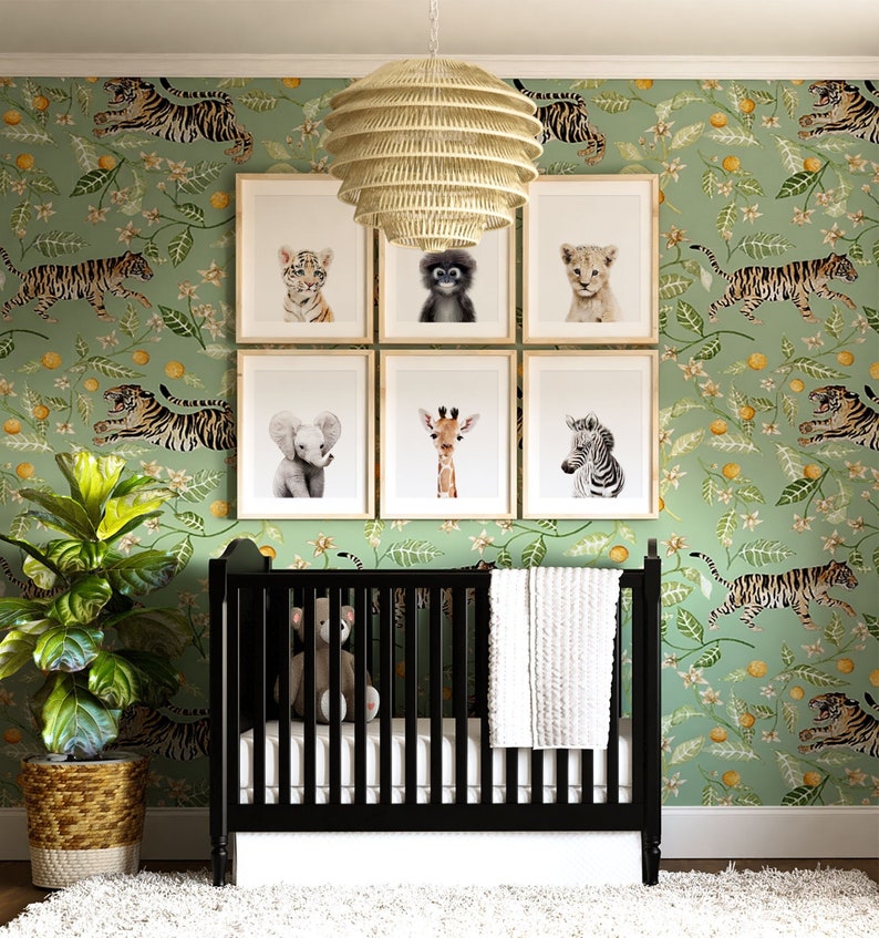 Safari nursery decor, PRINTABLE art, Safari animal prints, Nursery wall art Jungle animals, Elephant art, Baby room, Crown Prints TCP101_ image 1