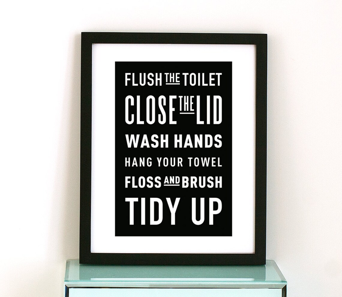 Bathroom Rules Sign PRINTABLE Art Flush Toilet Sign Wash Etsy