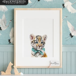 Tiger print Nursery animal PRINTABLES with bowties by The Crown Prints, Baby room wall art, Baby animal prints for nursery, Bow ties image 1