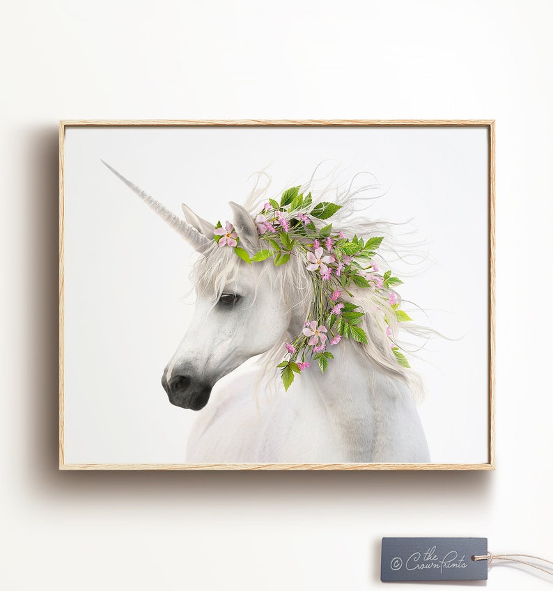 Unicorn wall art, PRINTABLE ART, Girls room art, Unicorn decor, Large poster, Nursery decor, Flower crown print, Boho decor, Boho wall image 1