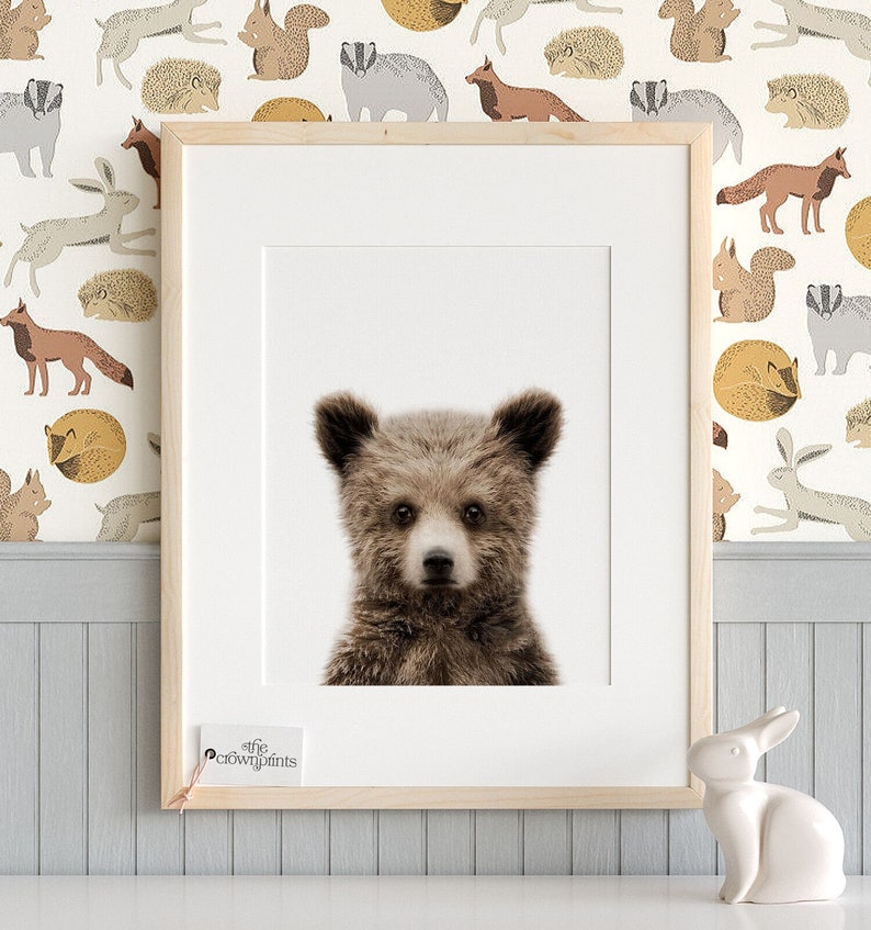 Baby Bear PRINTABLE art, Nursery wall art, The Crown Prints, Baby animal prints, Baby room decor, Wall art for kids, Digital Download image 1