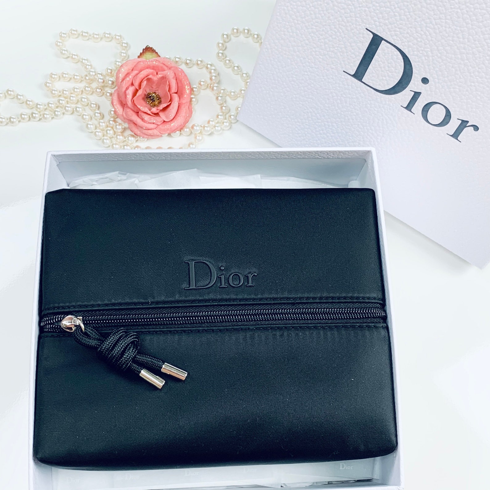 Christian Dior black zipper makeup bag Etsy