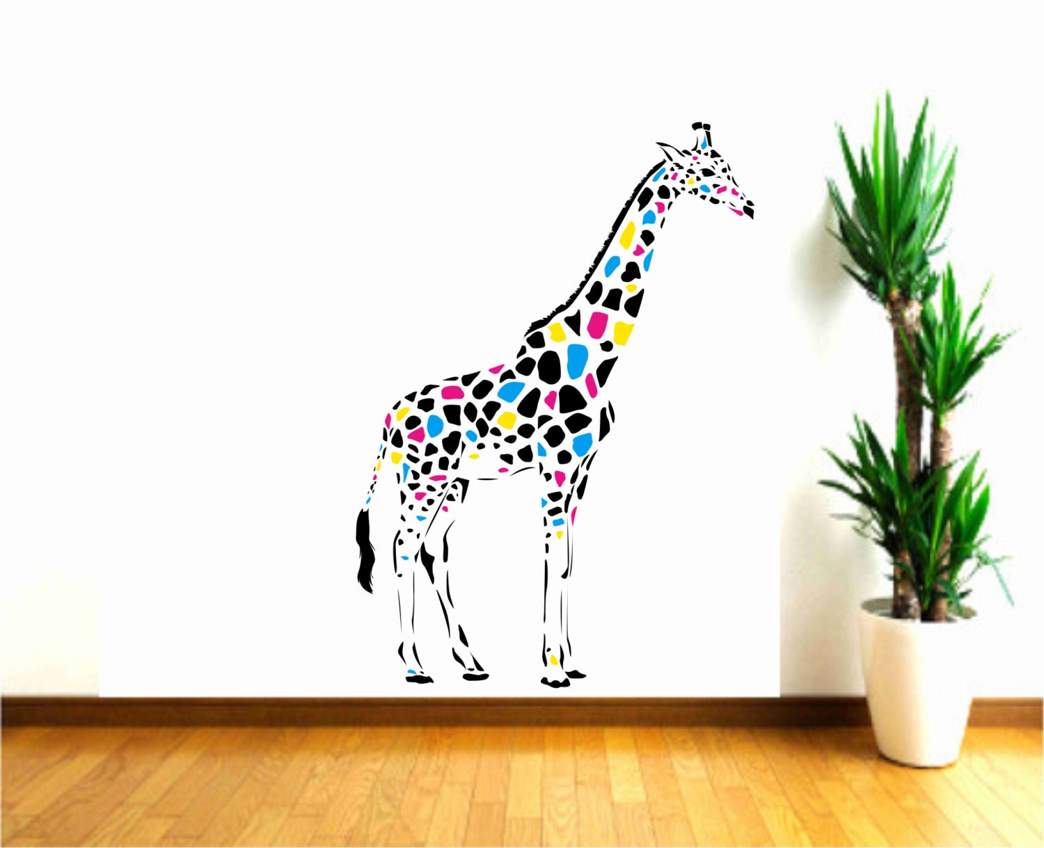 Colorful Giraffe Wall Decal Reusable Vinyl Fabric Etsy