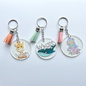 Kids Animal Name Keyrings | Personalised Keyrings for Kids | Jungle Animal Keyring | Custom Bag Tag | Children’s Keyrings | Acrylic Keyrings