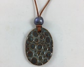 Ceramic Pendant Necklace, Handmade Necklace, Adjustable Leather Cord, Textured Pendant, Bohemian Necklace, Gift for Her, Christmas Gift