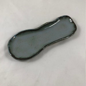 Handmade Ceramic Serving Dish: Blue Glazed Pottery, Free Form Tray,  Large Spoon Rest
