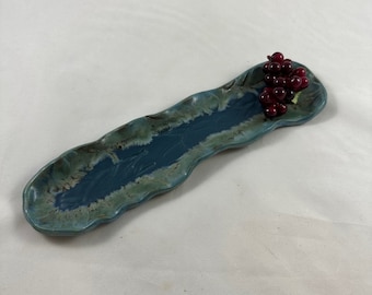Handmade Ceramic Oblong Serving Dish: Blue Green Olive Tray