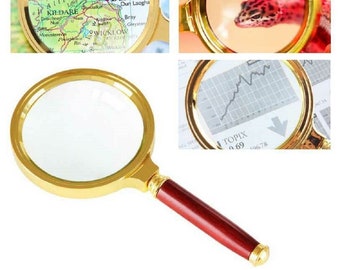 10X Magnifying Glass: 2.4" Golden Frame Reading Loupe