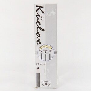 May include: A box of 12 charcoal pencils labeled "Kuelox" with a black and white illustration of three pencils labeled "Charcoal Dark, Medium, Light".