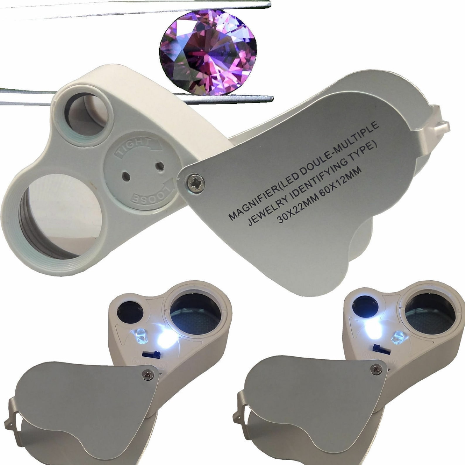 Juwelier Lupe Mit LED Licht - 30X/60X Faltlupe Für Schmuck & Briefmarken