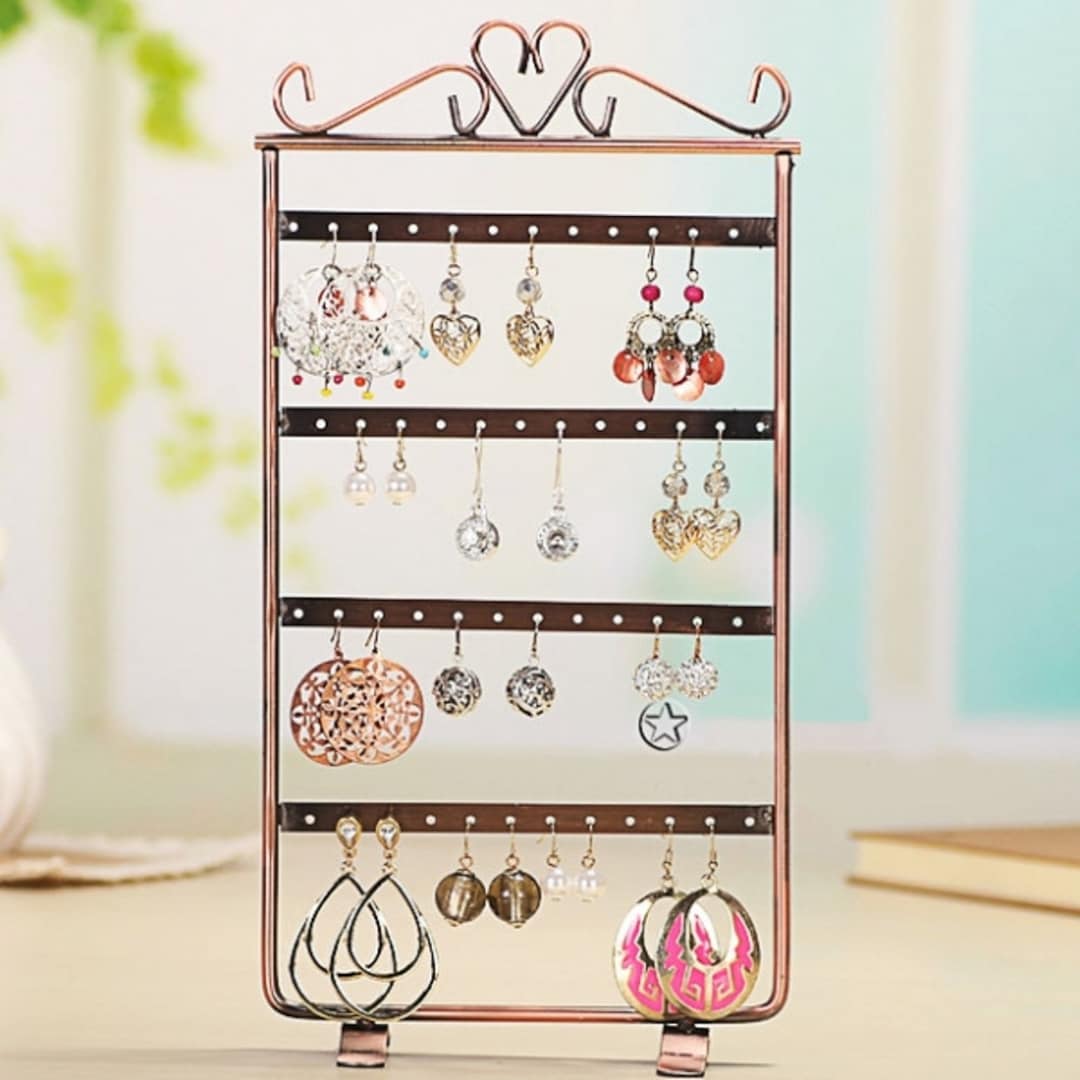 Heveer Lot De 6 Supports Boucles D'Oreilles 48 Trous En Forme De L - Présentoir à Bijoux Stable Et Élégant