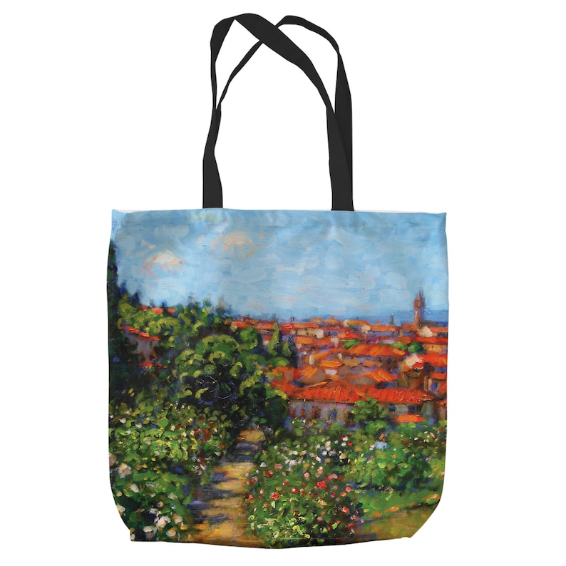 Large Tote Shopping Beach Bag A Garden Into Florence Italy By Artist John Mackie