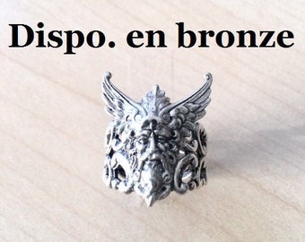 Originale bague en argent antique "visage" , bague réglable