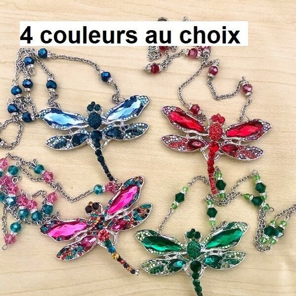 Ensemble ou séparément, parure art nouveau libellule bleue, libellule émaillée et perles de cristal Swarovski