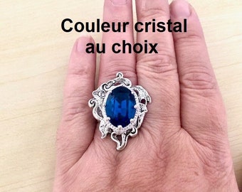 Bague art nouveau calla argent et cabochon de  cristal bleu