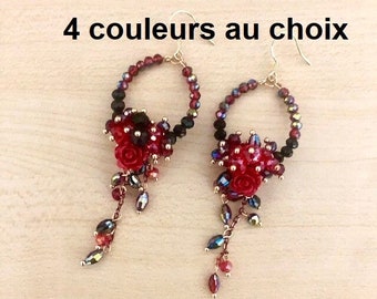 4 Couleurs disponibles : boucles d'oreilles fleurs et grappe de cristal, boucles pendantes