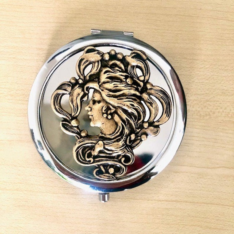 Birthday gift idea, Mother's Day, EVJF, Superb pocket mirror decorated art nouveau, Mucha style mirror image 8