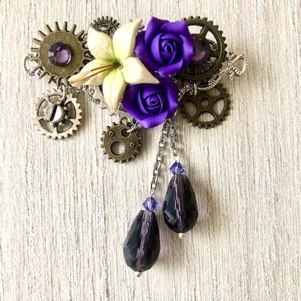 Broche steampunk gothique La rose Noire