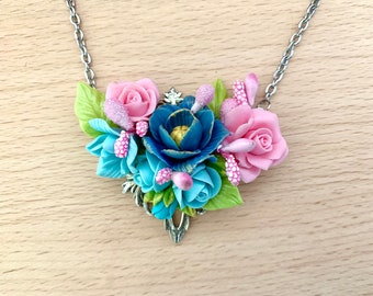 Art Nouveau floral necklace, cold porcelain flowers, floral necklace, flower jewelry