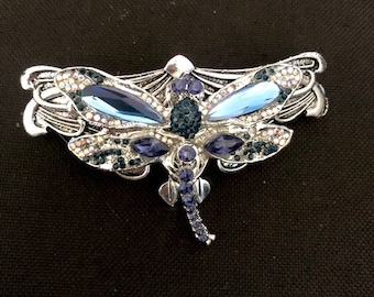 Barrette à cheveux art nouveau avec libellule bleue