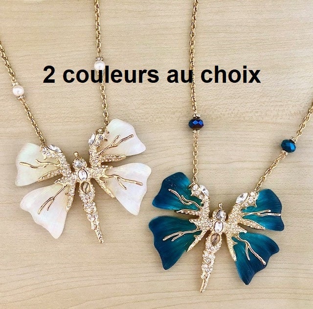 Superb White and Gold Butterfly Necklace Stainless Steel Chain Etsy