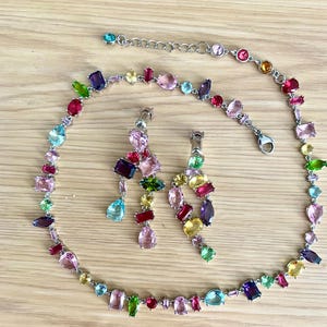 Multicolor Crystal Jewelry Set, Choker and Earrings