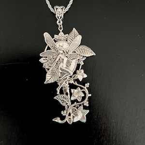 Elven necklace, Art Nouveau necklace, silver key and ivy leaf
