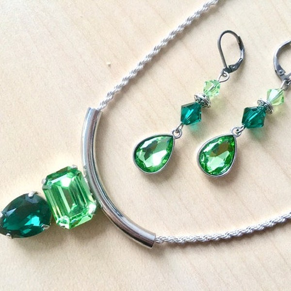 Parure en cristal Swarovski vert émeraude et péridot