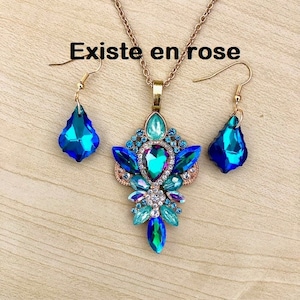 Parure en cristal bleu ou rose, cadeau romantique, idée cadeau pour elle image 1